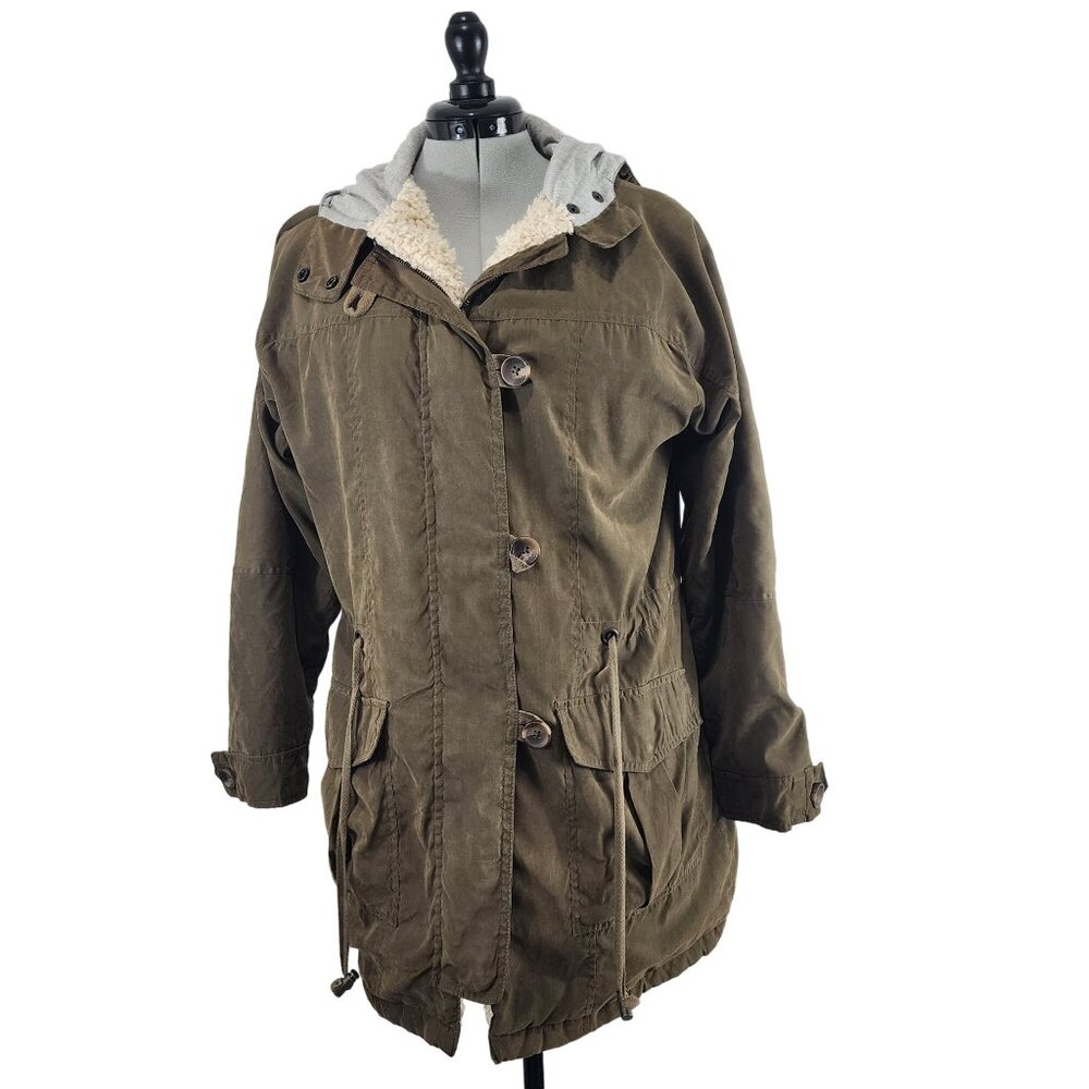 Sanctuary Womens Hooded Parka Jacket Green Size L Cotton & Polyester Blend